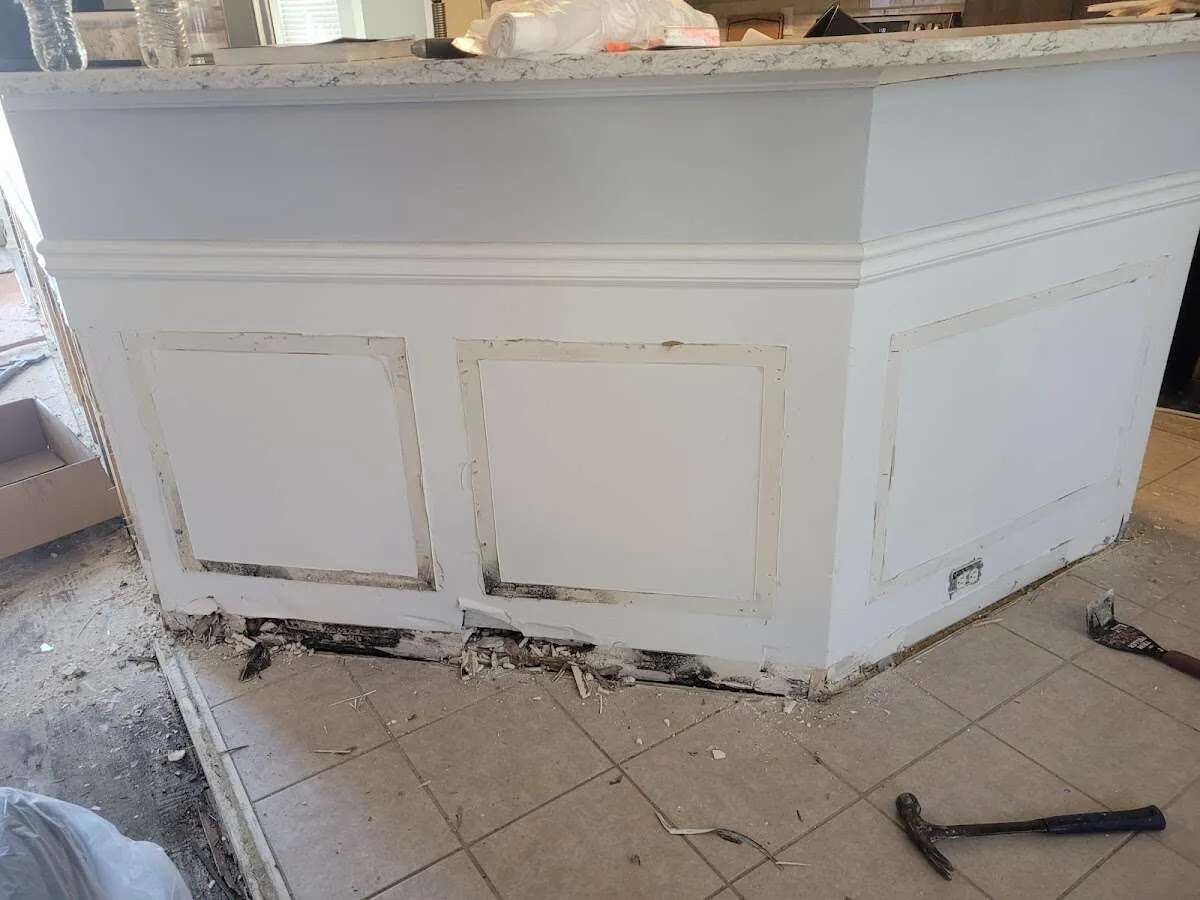 Water damage and mold on kitchen during Storm Damage Restoration in Sullivan